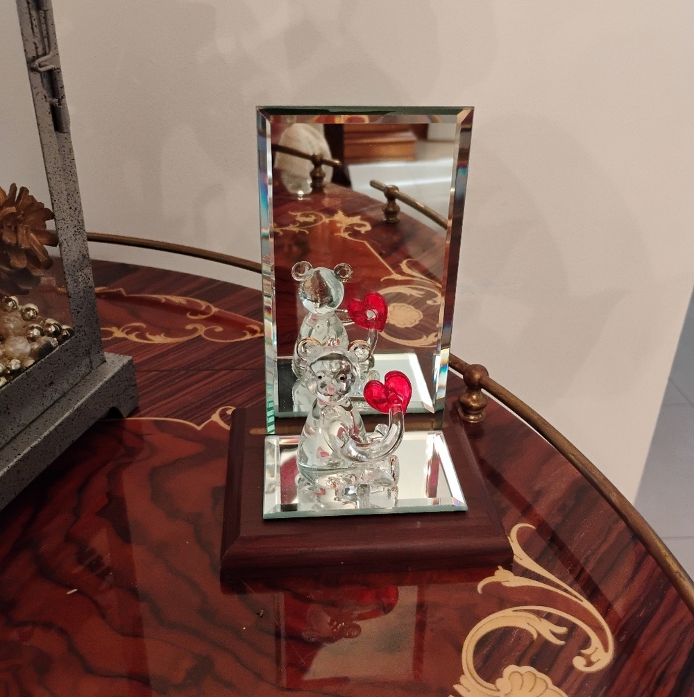 Glass/Mirror With Bear And Heart